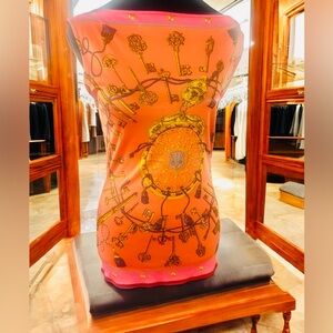 Hermes Sleeveless Key Motif Top Vibrant Orange/ Pink Key Print Top